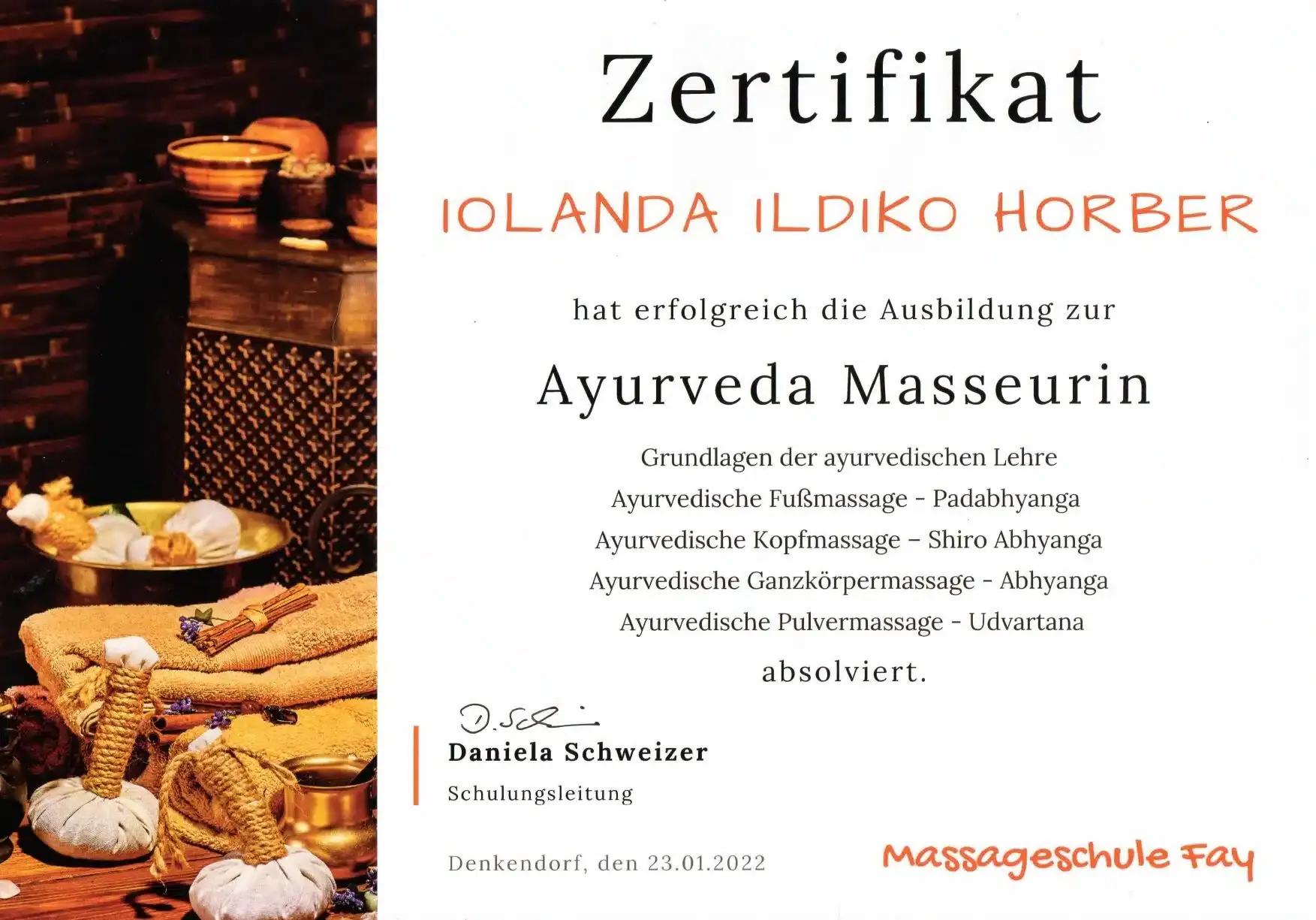 Zertifikat Ayurveda-Masseurin